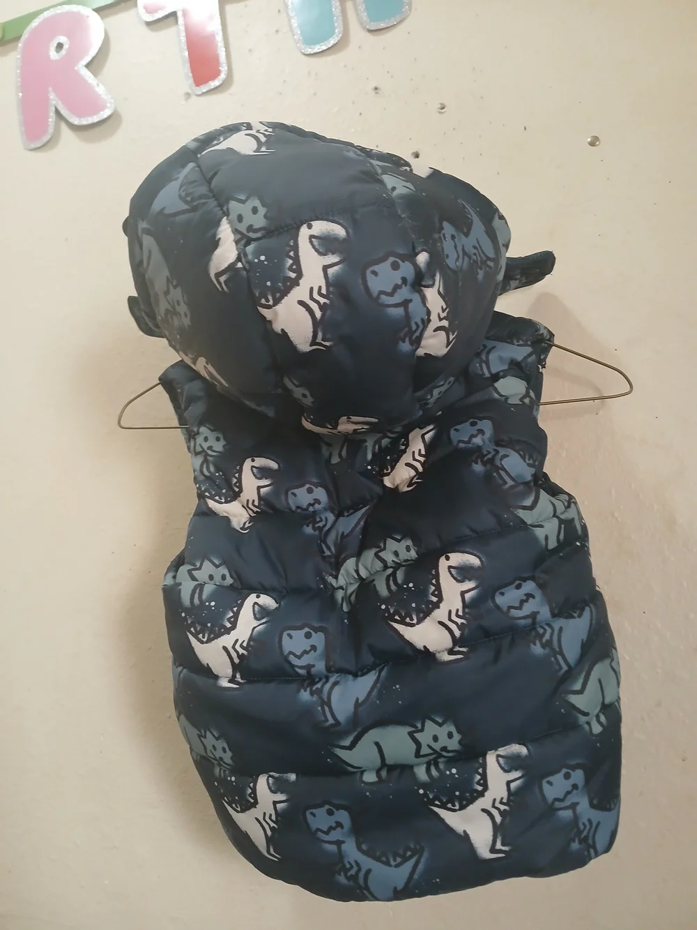H&M Blue Dino Print Puffer Vest Size 3T& 4T